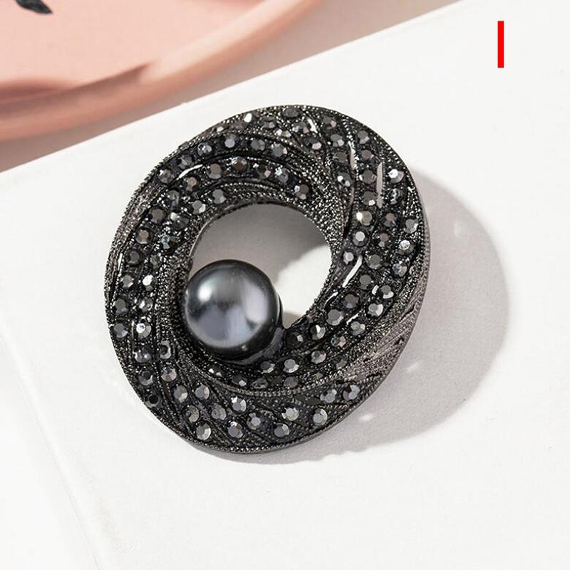 Retro Black Pearl Flower Bow Shape Brooch Scarf Pin Jewelry Accessories