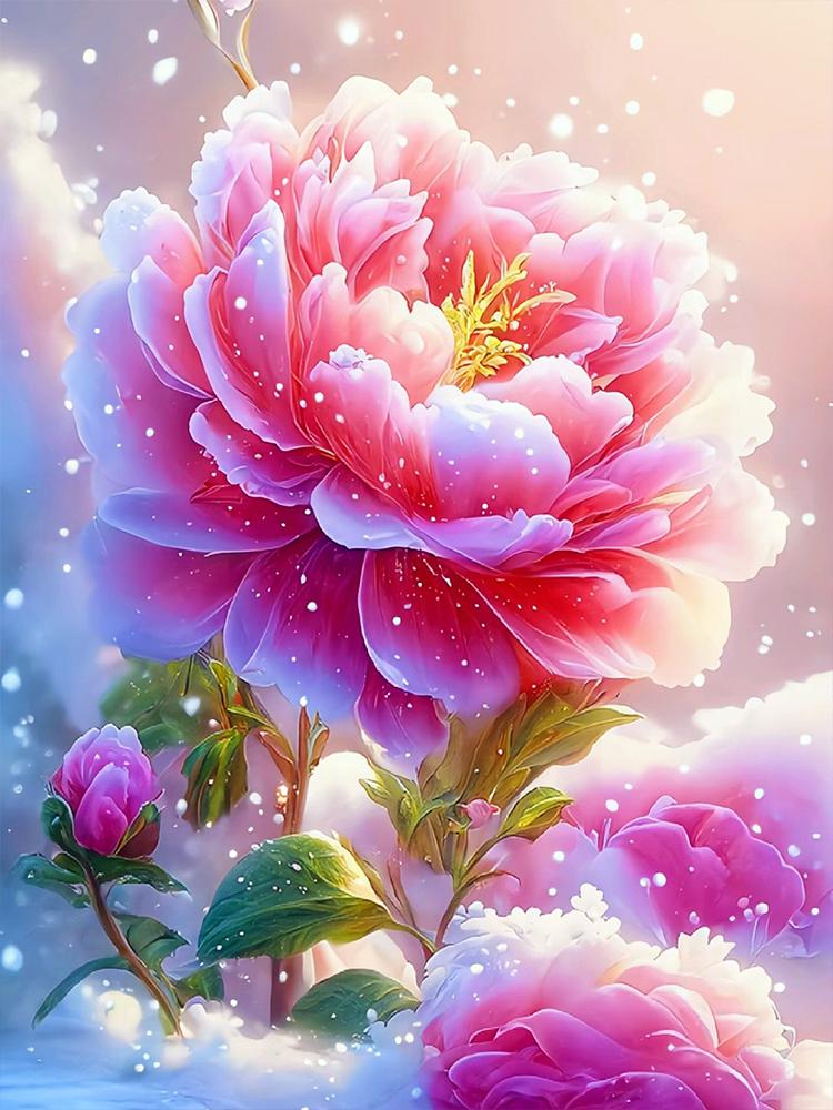 Cross Stitch Diamond Painted Blooming Peony Flowers Butterfly Pink Purple Flowers 5d Diy Diamond Embroidery Rhinestone Painting