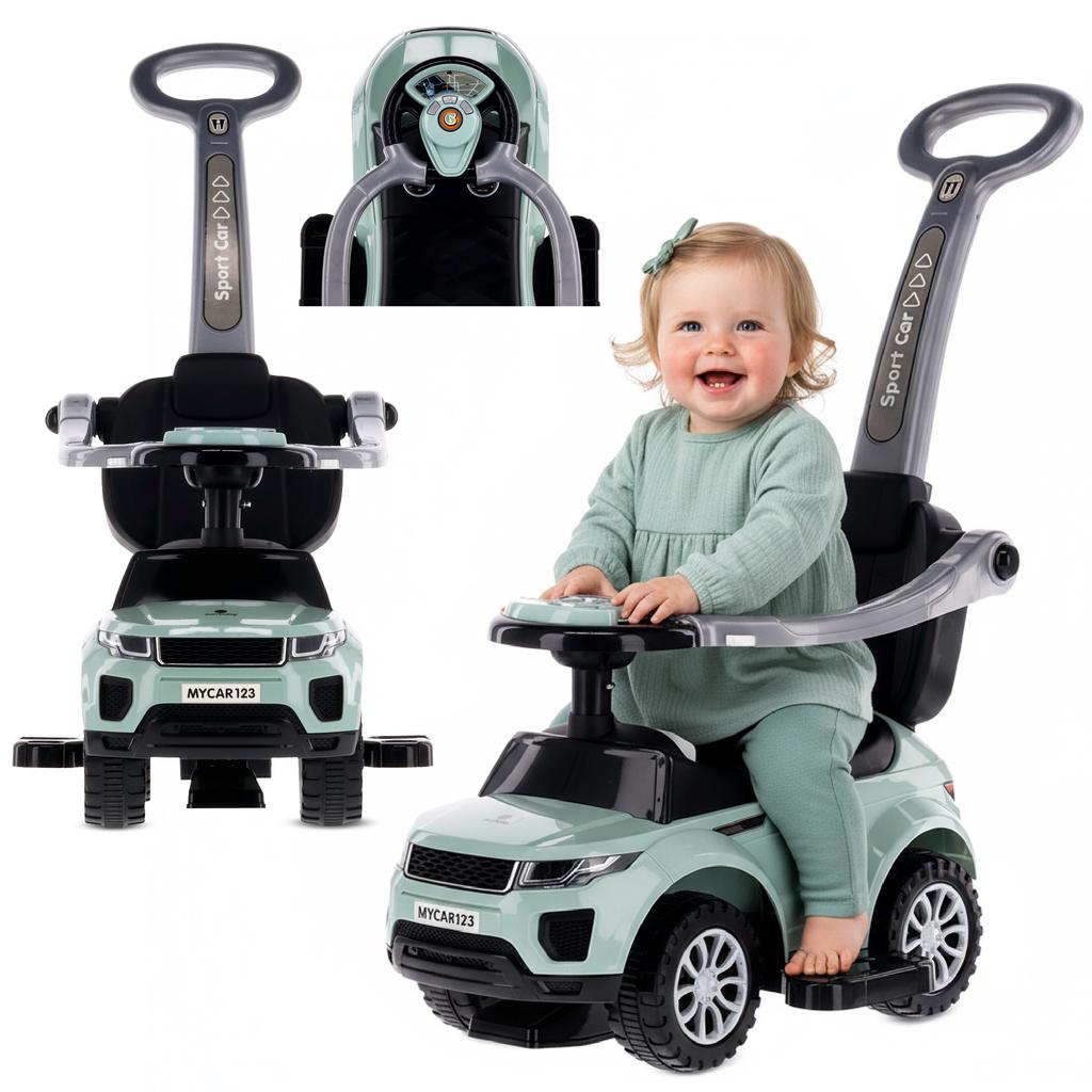 Jeździk Dla Dziecka Z Rączką I Obejmą Sport Car Szałwia Sun Baby