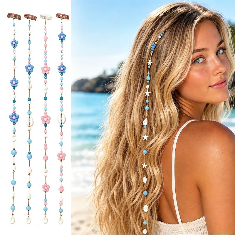 Lightweight Mermaid Starfish Bead Hair Clip Fashion Hair Accessory for Women Summer Travel Seaside Photography