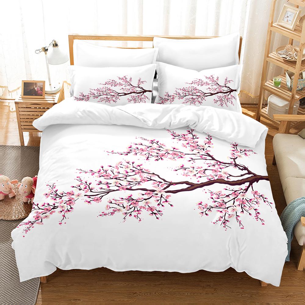 New 3D Plum Blossom Sakura Bedding Sets Duvet Cover With Pillowcase Children Twin Full Queen King Bedclothes