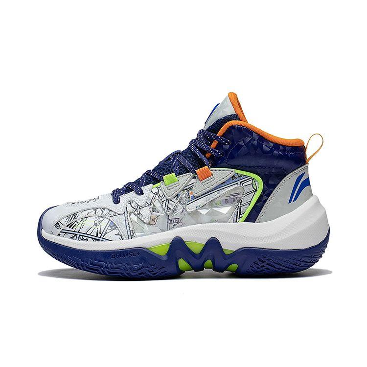 Li Ning Comfortable Non-Slip Shock Absorbing Wear-Resistant High-Top Basketball Shoes Kids Sneakers Dark-Blue YKBS086-7
