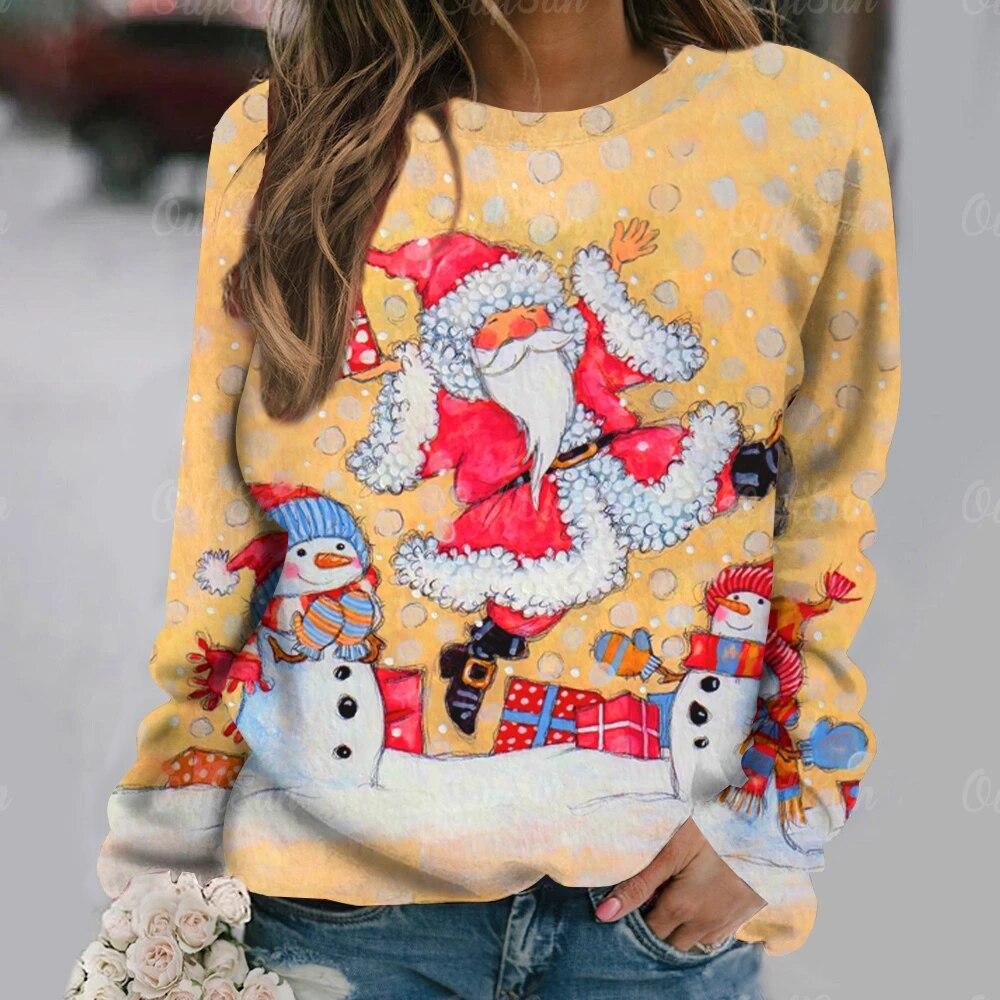 Christmas Women Sweatshirt Designer Round Neck Long Sleeve Loose Casual Fall Fashion Santa Claus Fun Graphic Print Tops