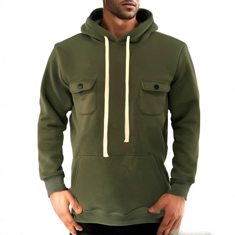 Men S Hooded Sweatshirt Fleece Multi Pocket Autumn Winter Casual Outerwear