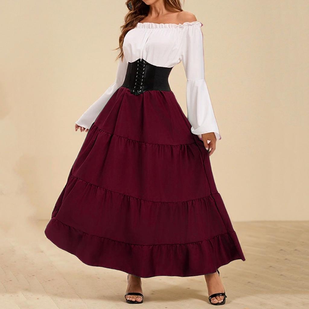 Женское модное ретро-макси-платье с рукавами-трубами и талией