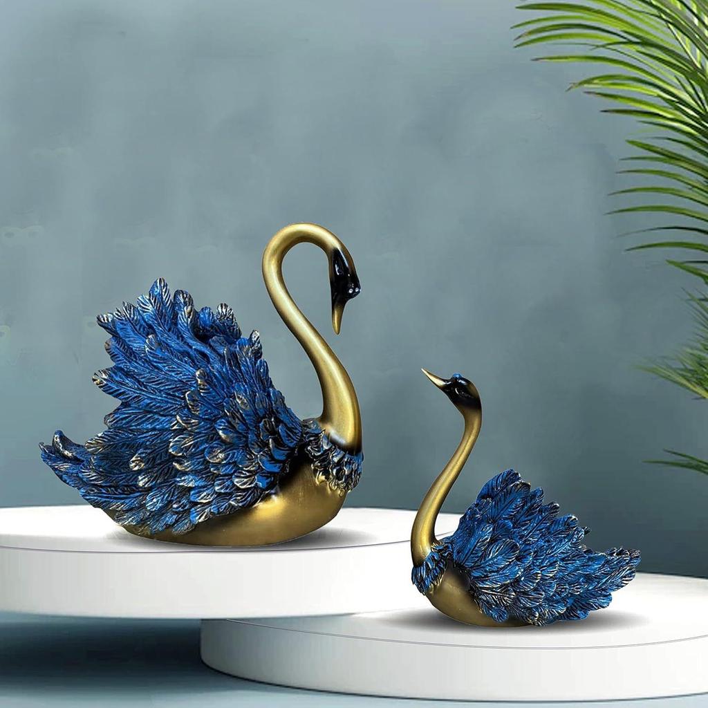 Latest Hand Crafted Swan Pair Home Decor Figurine | Decorative Showpiece (Pack of 2, Blue)