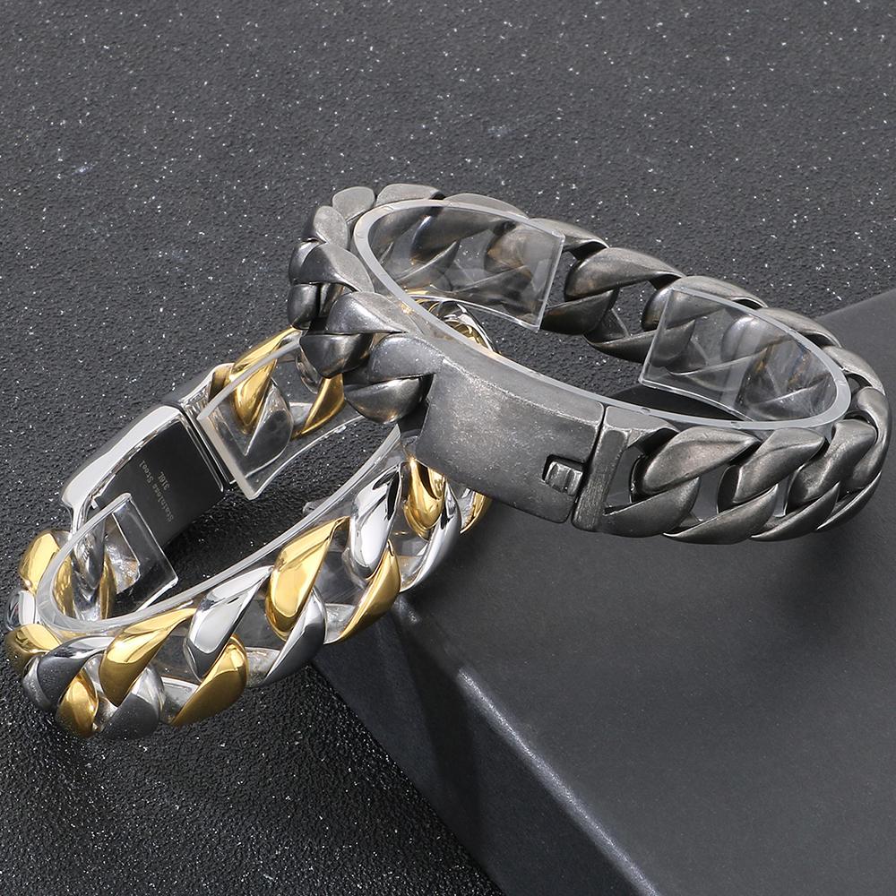 Браслет-цепочка из кубинских звеньев из нержавеющей стали для мужчин, 7 разных цветов, мужские браслеты, ювелирные изделия, аксессуары, подарки, ширина браслета 15 мм