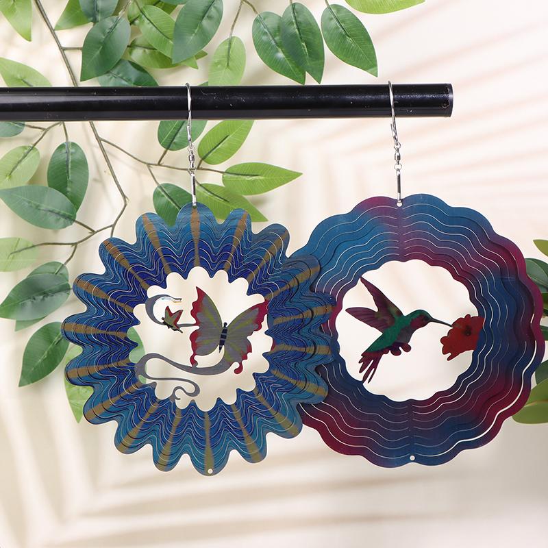 3D Colorful Wind Spinning Mandala Hanging Wind Spinner 7 Inch Foldable Rotating Wind Chime Garden Metal Wind Chime
