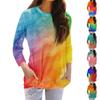Women's Fashion Casual Round Neck Print 3/4 Sleeve Pocket T-Shirt Top