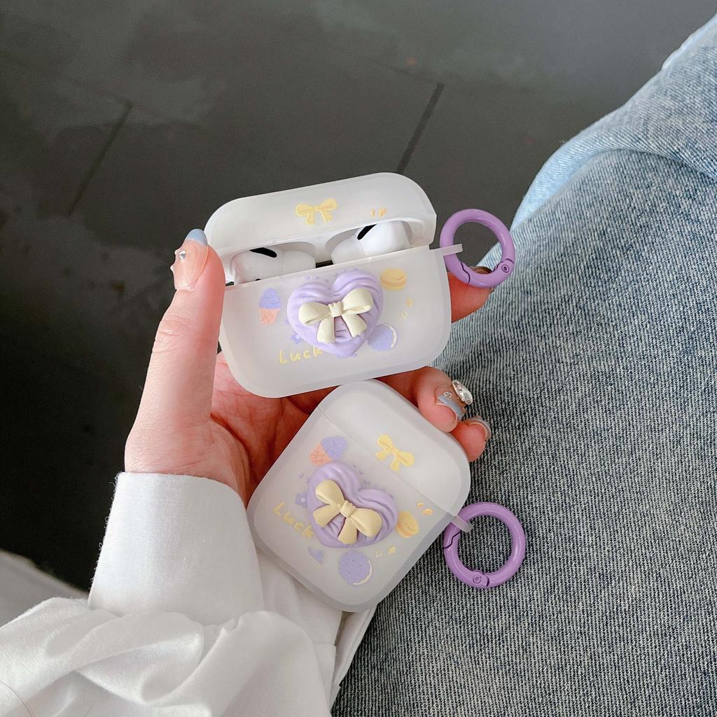 Матовый силиконовый мягкий милый чехол с 3d фиолетовым цветком Ins Love Bow для наушников Apple Airpods 1 3 2 Pro, беспроводная Bluetooth-гарнитура, капа