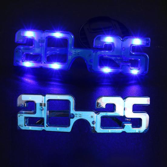 Новогодние светодиодные светящиеся очки 2025 года с цифрами, 3 режима освещения, реквизит для фотосессии на день рождения для косплея