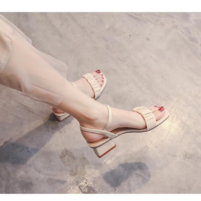 Fashion 2024 Summer New External Wearing Women's Sandals Open Toe Solid Color One Line Buckle Comfortable High Heel Shoes for Women