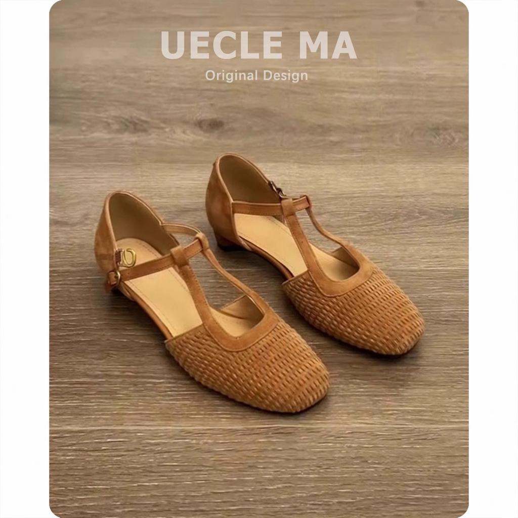 Sheepskin version~ Retro woven beautiful Roman sandals women's skirt hollow Mary Jane thick heel bag head single shoes women