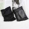 New Women's Sheepskin Half Finger Gloves Leather Fashion Lace Style Warm Velvet Cool Silk Black Riding Driving Gloves
