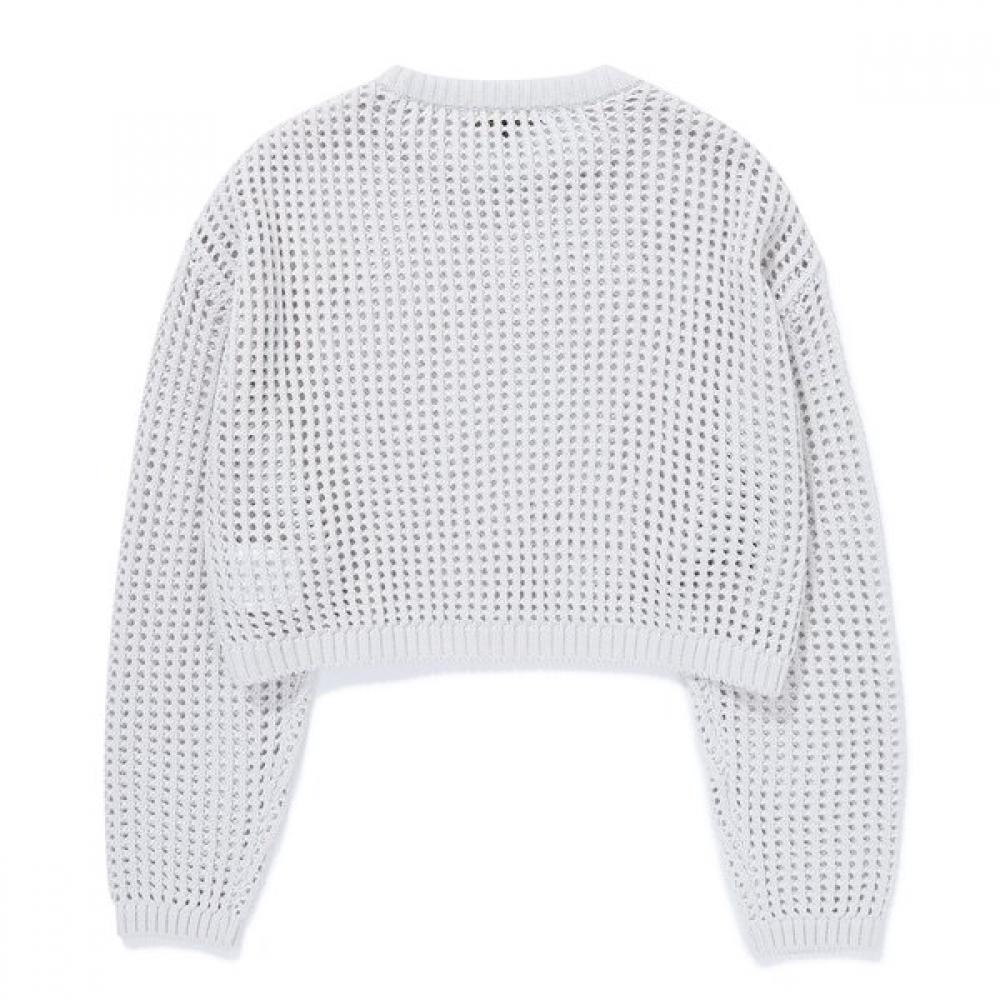 Bluetail Light Gray Star Jacquard Mesh Crop Knit Aaa4sw02lg