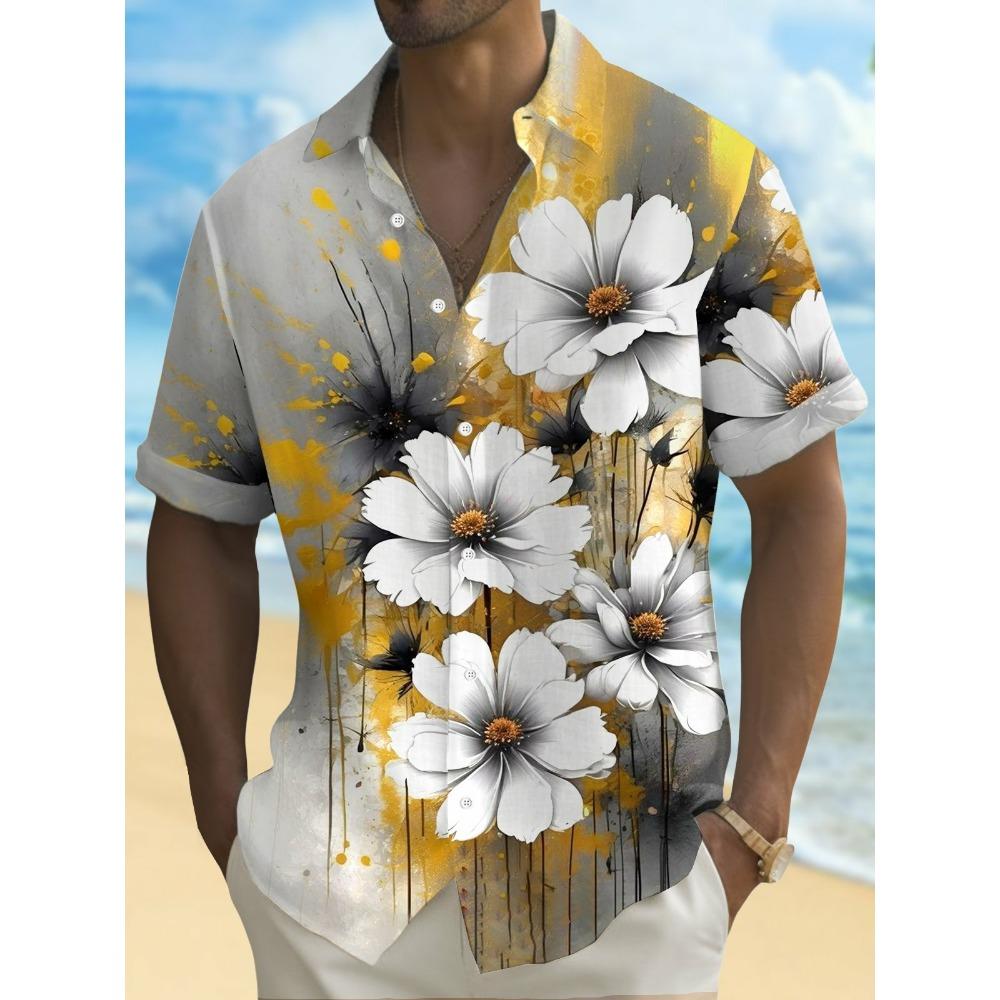 Beach Flower Men's Shirt 3d Print Hawaiian Short Sleeve Shirts For Men Summer Casual Shirt Loose Oversized Short Sleeve Tops