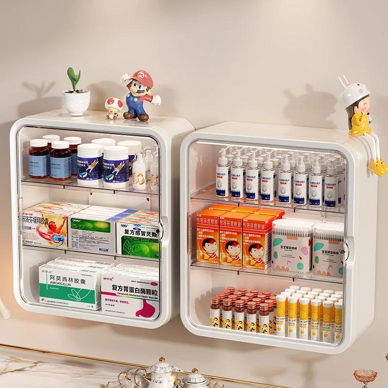 Wall Hanging No Punching Family Installation Standing Medical Cabinet Drug Toy Storage Rack Multi-layer Storage Box