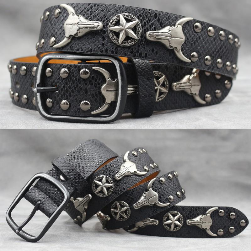Punk Belt Men Women Rivet Decor PU Leather Waistband Casual Versatile