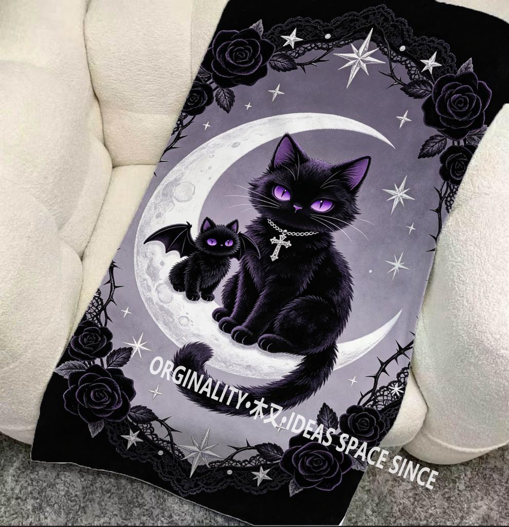 Gothic Moon Black Cat Beach Towel Patterned Sunscreen And Windproof Suitable For Swimming Pool Camping Travel