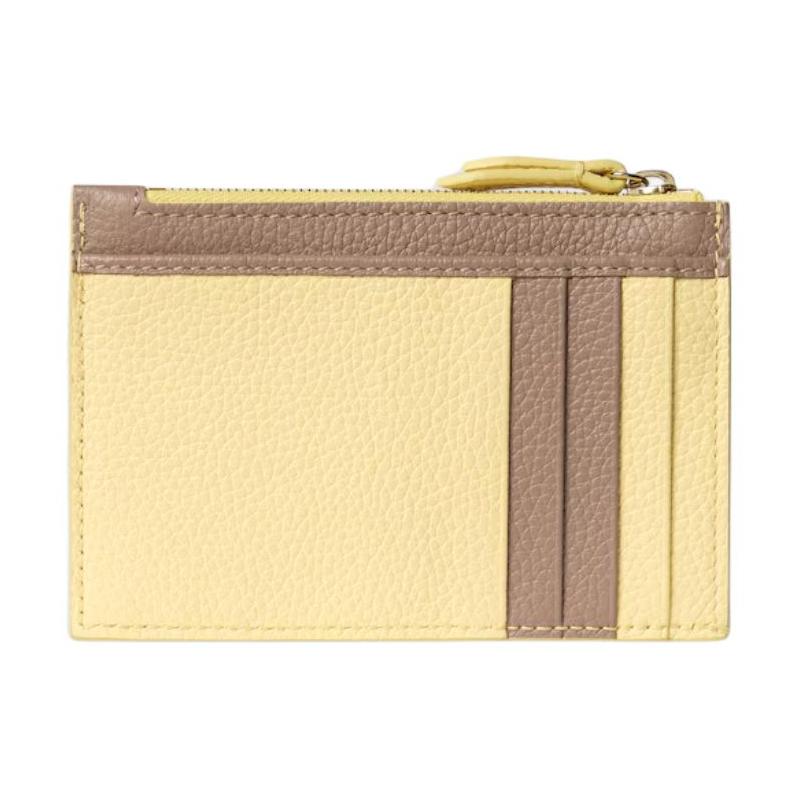 Gucci GG Marmont Iconic Double G Metal Accessories Zipper Closure Leather Key Case Women's Light Yellow with Brown