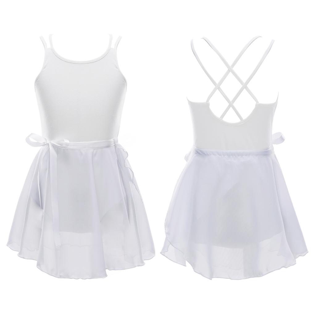 Одежда для балета и танцев для девочек, цельный купальник без рукавов, регулируемая шифоновая юбка, комплект одежды для танцев