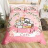 Kawaii Cat Duvet Cover Single Queen for Boys Girls Cute Kitten Pet Bedding SetMicrofiber Blue Comforter Cover with 2 Pillowcase