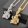Стиль хип-хоп индивидуальность инкрустированный бриллиантами капающее масло мультяшный кролик кулон кубинская цепь ожерелье хипстер носить модные аксессуары для ожерелий