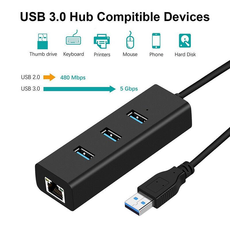 3 порта Usb 3.0 Gigabit Ethernet Lan Rj45 сетевой адаптер концентратор до 1000 Мбит/с
