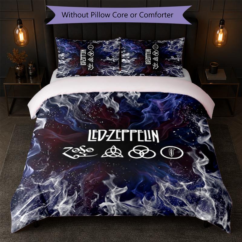 Led Zeppelin Print 3Pcs Bedding Set Duvet Cover With Two Pillowcases Soft Bed Linen For Household Bedroom