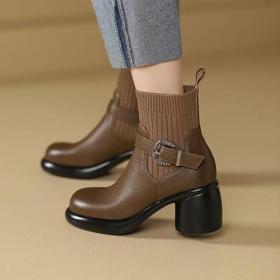 Элегантные ботильоны до щиколотки с круглым носком и средним каблуком для женщин, осенне-зимние, на платформе, женская короткая обувь по акции, ботильоны-носки