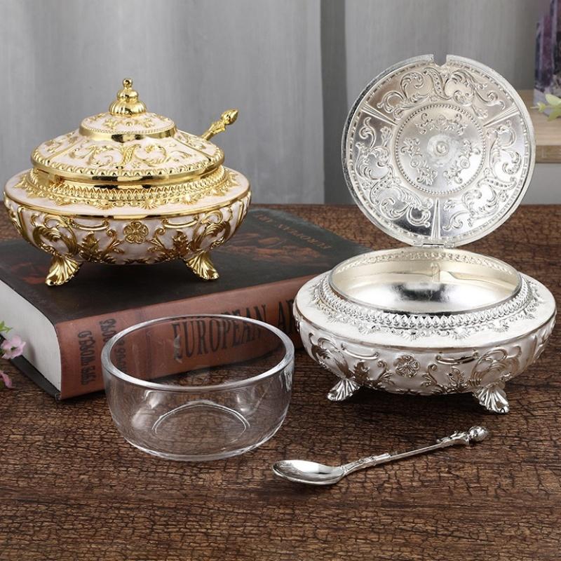 Банка для кофейных зерен, Цветочная гравировка, Сплав, С крышкой, Роскошный контейнер для специй, Органайзер для сахара, Банка для хранения соли, Декоративная для кухни