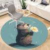 1pc Otter Daisy Office Round Area Rug, Indoor Mat Suitable For Office, Under Office Chairs Bedroom Living Room Home Decor, Room Deco, 080