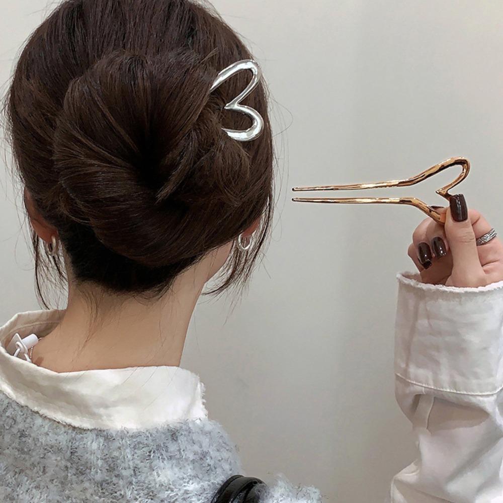 Zinc Zinc Alloy U-shaped Hair Stick Headwear Love Heart Hair Stick Elegant Metal Hairpin Daily