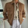 Men Lapel Long Sleeve Zipper Up Suede Jackets Coats