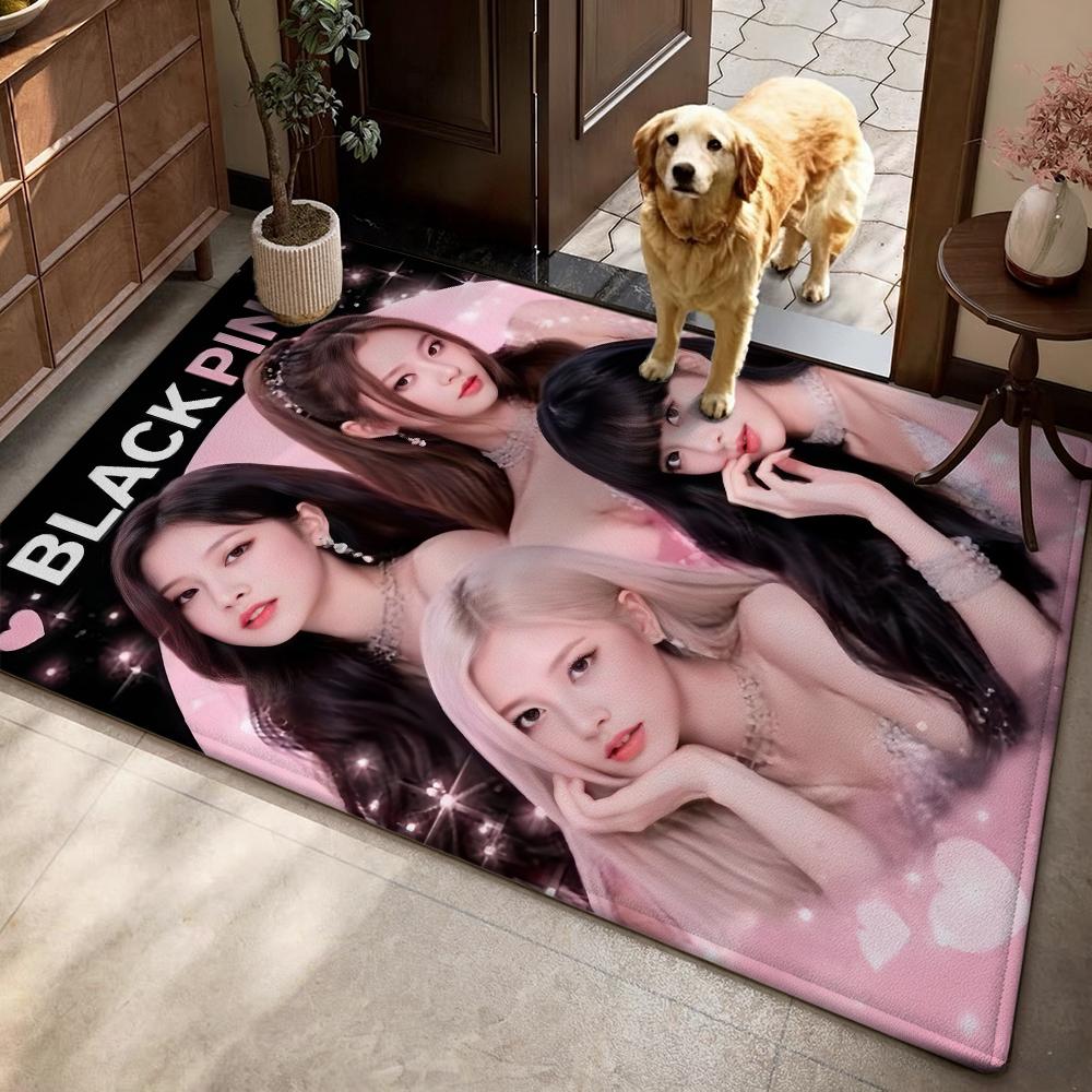 Kpop Blackpink Mysterious Pink Aura Rectangular Rug Absorbent Nonslip Carpet For Living Room Bedroom Office Home Party Decor Holiday Gift