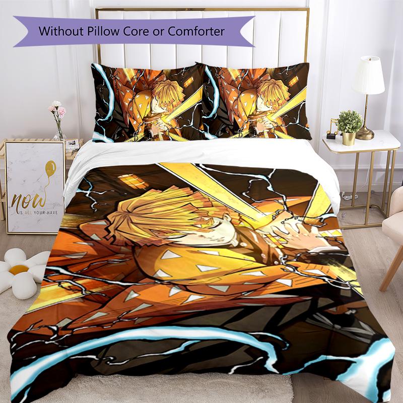 3pcs Agatsuma Zenitsu (3) Design Cover Set - HD Printed Bedding with 1 Cover and 2 Pillowcases - Perfect for Home and Dorm Decor