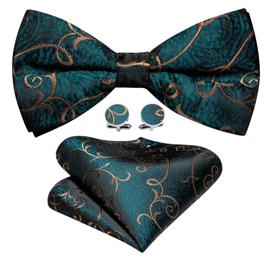 Barry.Wang Men Cravat Ties Jacquare Paisley/Floral/Striped Bow Tie Hanky Cufflinks Set Formal Casual