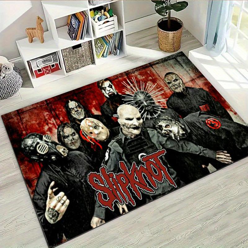 Slipknot Retro Band Portrait Area Rug Non Slip Mat, Red Grunge Background Metal Music Carpet for Bedroom Decor