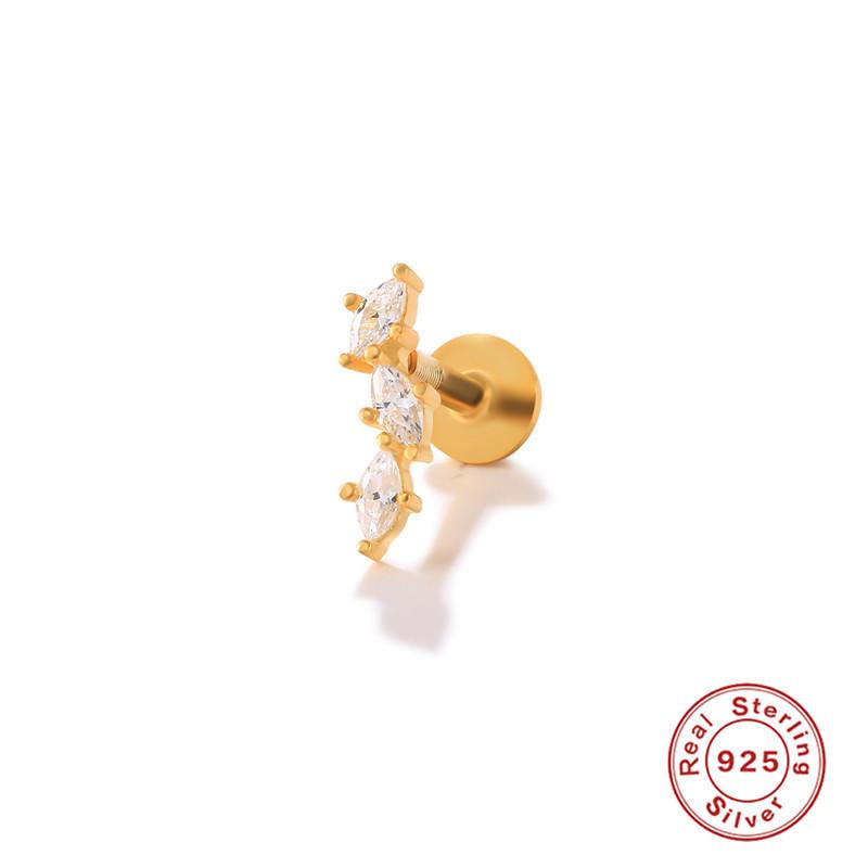 Серьги-пусеты из стерлингового серебра 925 пробы с цветком, луной и бриллиантами, с плоской головкой, внутренней резьбой и глянцевым пирсингом хряща