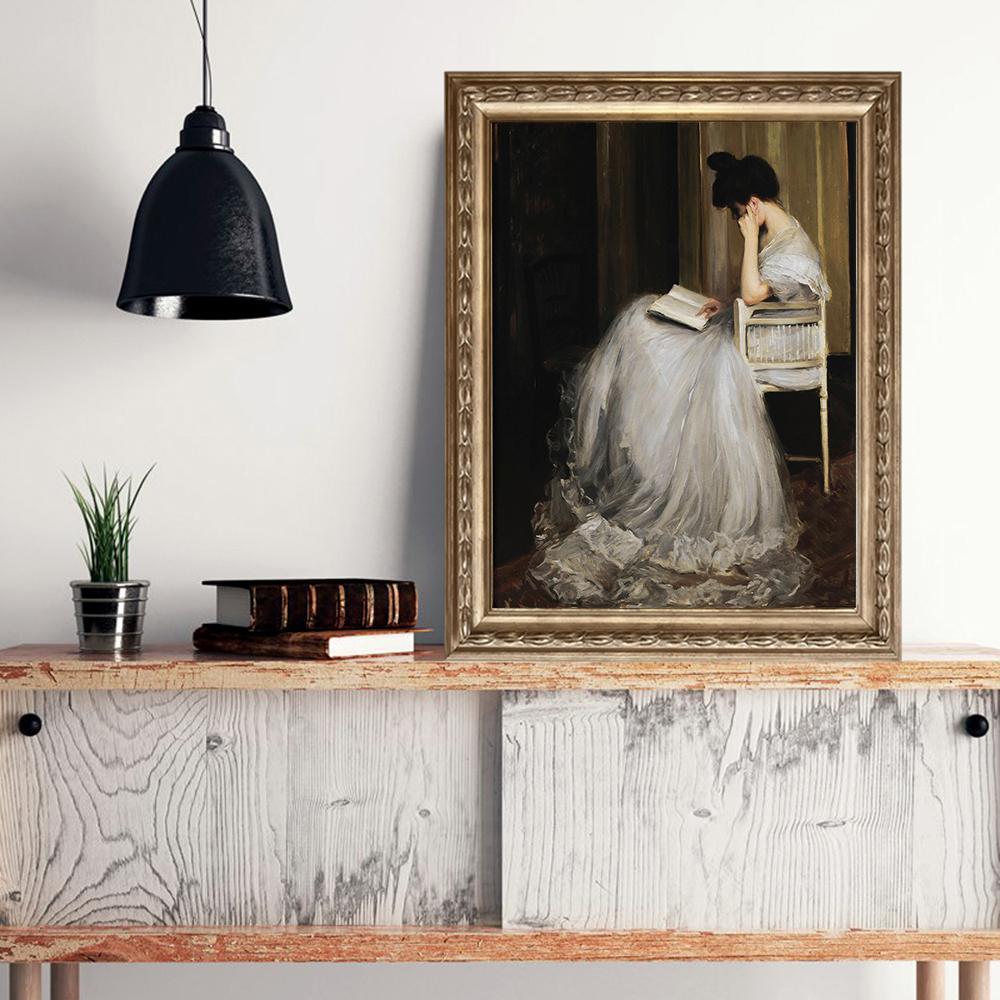 Vintage Reading Woman Portrait Wall Art Antique Retro Canvas Painting Decoration Picture For Living Room Home Wall Poster Art