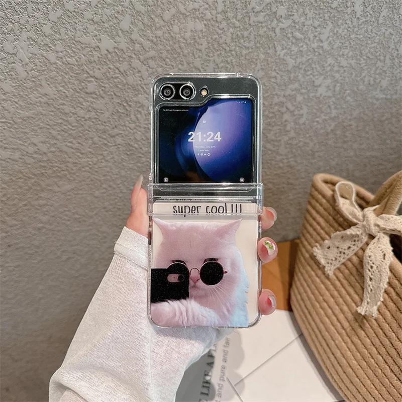 Для Samsung Galaxy Z Flip 6 5 4 3 Чехол Z Flip5 ZFlip 5 ZFlip5 Милый Кот Длинный Шнурок Кроссбоди Жесткая Ударопрочная Крышка