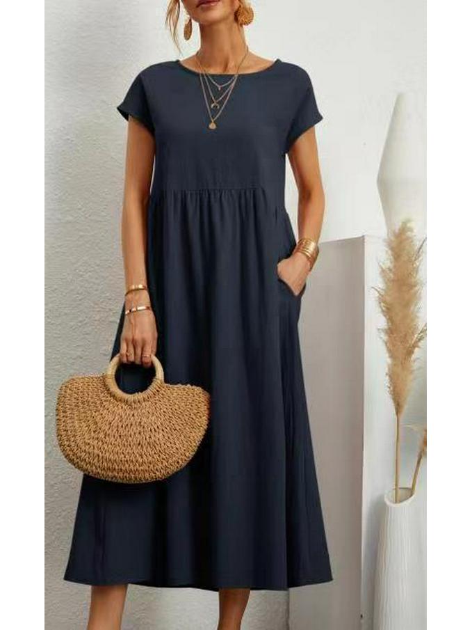 European & American Solid Color Sleeveless Loose Cotton Linen Pocket Dress 2024 In Stock