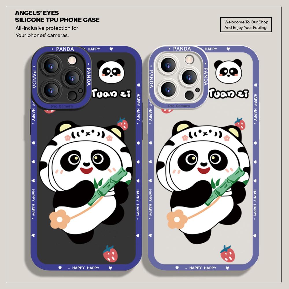 For iPhone 16 15 14 Pro Max Redmi Note 13 12 Pro Samsung S25 S24 Ultra A13 A14 A15 A16 OPPO Cartoon Panda Pattern Soft Full Lens Protect Case