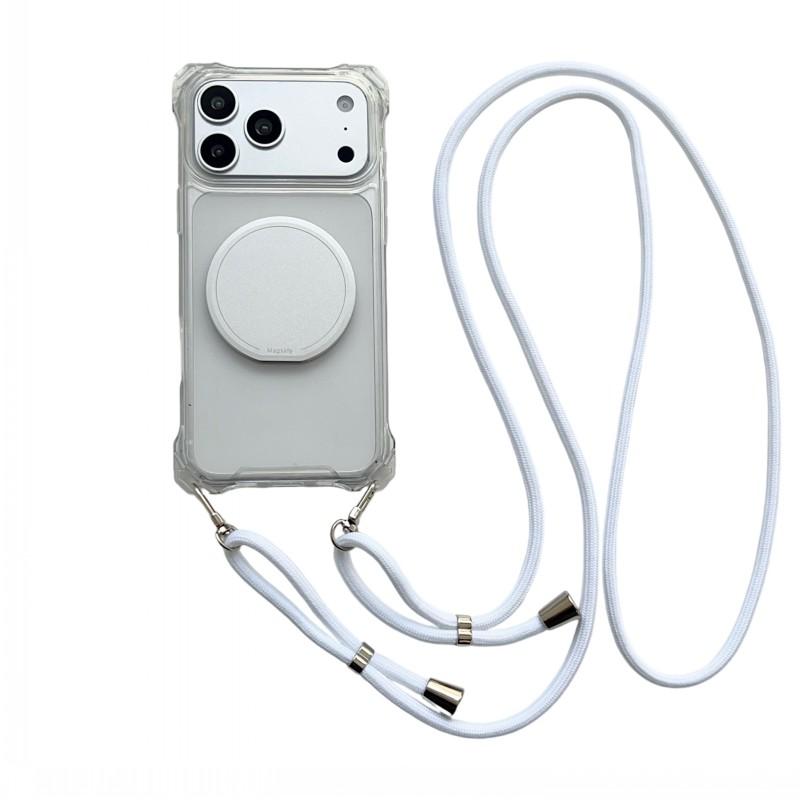 Прозрачный чехол с ремешком для iPhone 17 Pro Max 16 15 13 12 11 14 Plus Air Crossbody Шнурок Пластиковая подставка-зеркало Магнитный держатель Чехол