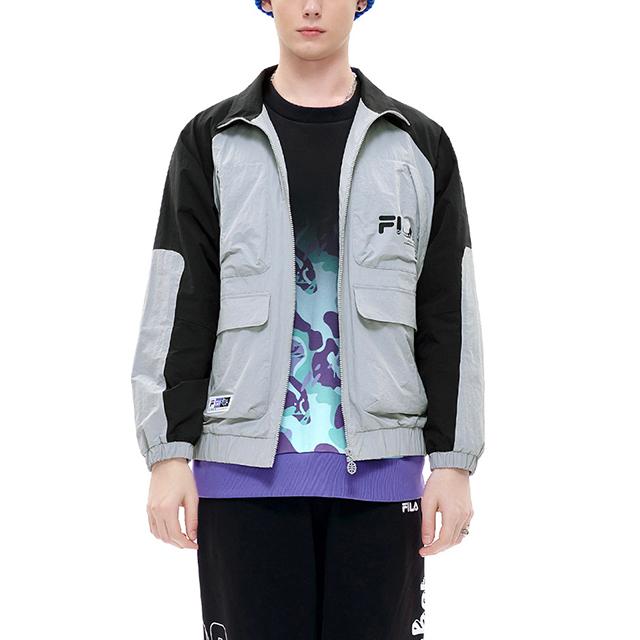 Fila Fusion Куртка мужская повседневная рабочая на открытом воздухе с воротником-стойкой, свободного кроя, с карманами, Color Block, Глубокий черный T11M215703FBK