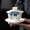 Hover Sancai Gaiwan Teacup Single Large Hand-Painted White Porcelain Tea Set Ceramic Anti-Scalding Tea Bowl