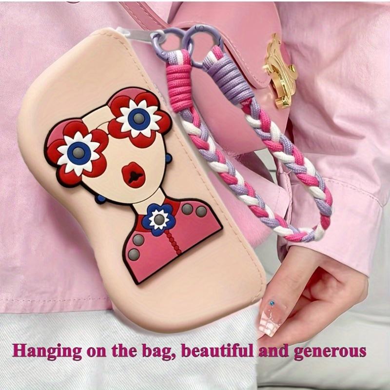 Multifunctional Portable Cute 3D Girl Silicone Sunglasses Case with Braided Lanyard Shockproof Eyeglass Protector for Women