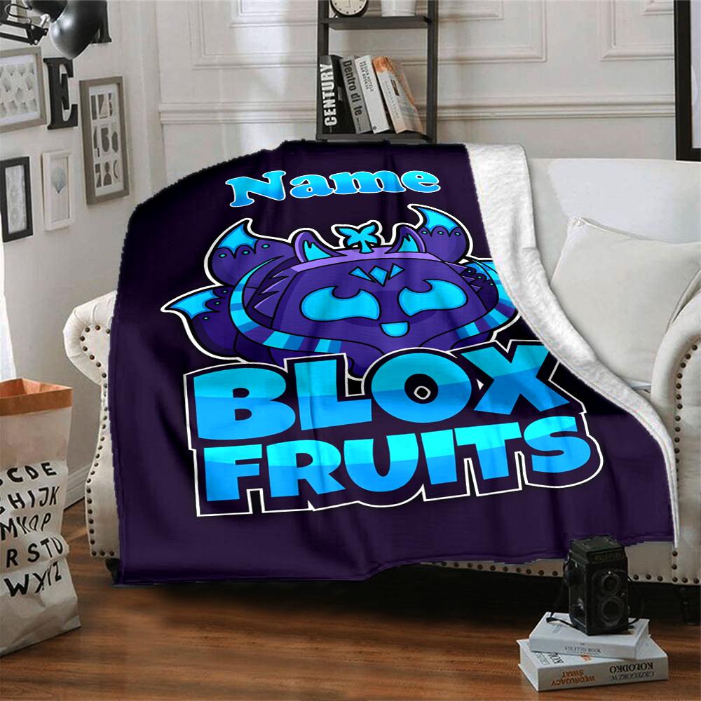 Custom Name Blox Fruits Theme Printed Blanket - Perfect for Couch, Bed, Travel & Outdoor Use | Machine Washable, Cozy & Durable.