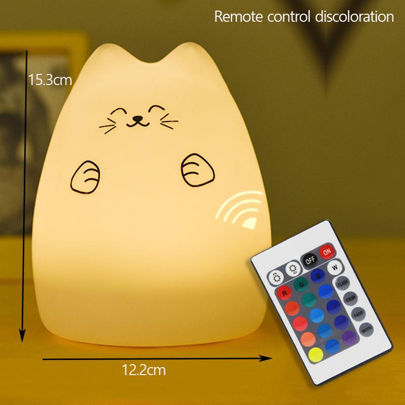 Cat Shaped Night Light Soft Silicone Touch Sensor Bedside Lamp 7 Color Changing Cute Portable Bedrooms Living Rooms Night Light