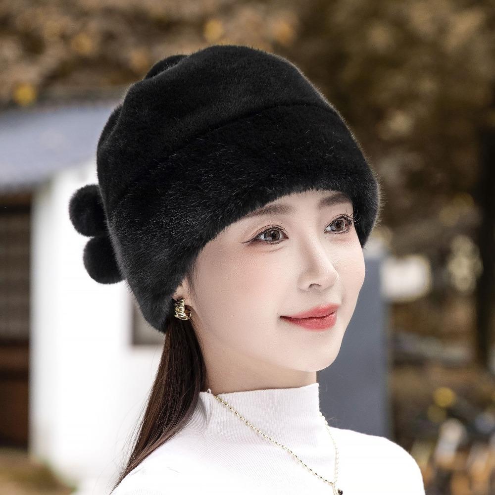 Mink Hat for Women Winter New Mink Fashion Warm Ear Protection Hat Fur Middle-aged Mother Cotton Hat